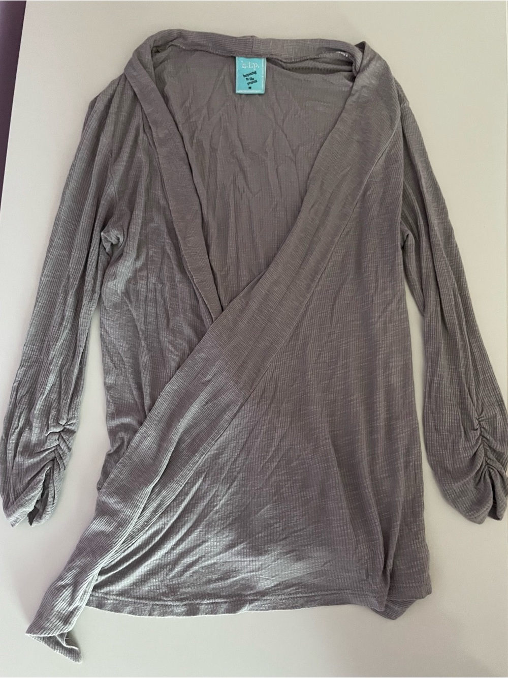 h.i.p. Wrap-Front Long Sleeve Top in Light Gray - Picture 2 of 3